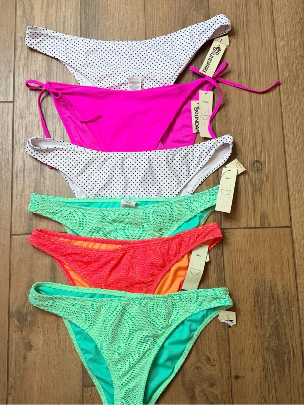 Bundle of 6 Mixed Bikini  Bottoms Set — Hot Pink, Mint, Coral & Polka Dot L/Xl